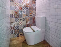 wall, indoor, sink, floor, bathroom, bathtub, plumbing fixture, shower, waste container